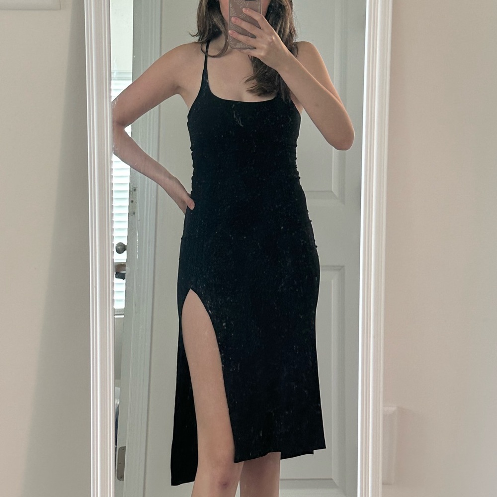 Halara Black Stretchy Slit Dress